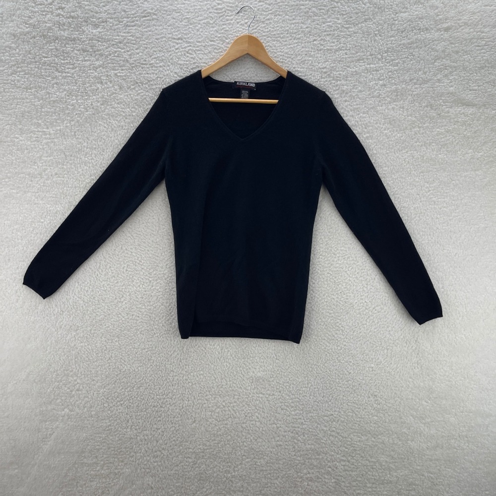 Kirkland Signature Sweater Women M Tall Black Cashmere V-Neck Preppy Luxury Cozy
